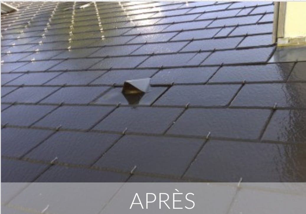 Toiture en plaques repeinte à la résine après démoussage